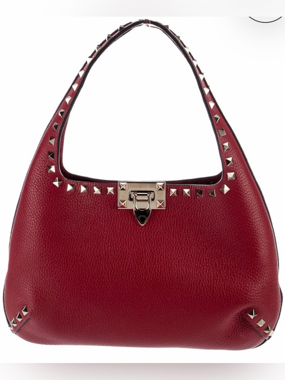 Valentino Garavani Red Leather Rockstud Hobo Shoulder Bag